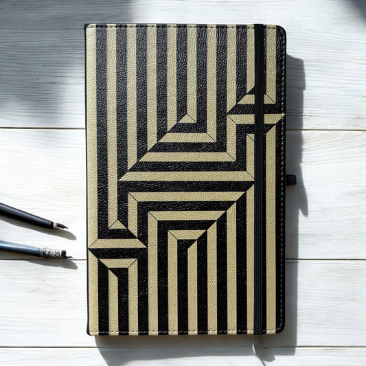 Rectilinear illusion zoom leather notebook